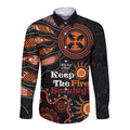 Australia NAIDOC 2024 Long Sleeve Button Shirt Keep the Fire Burning Aboriginal Art