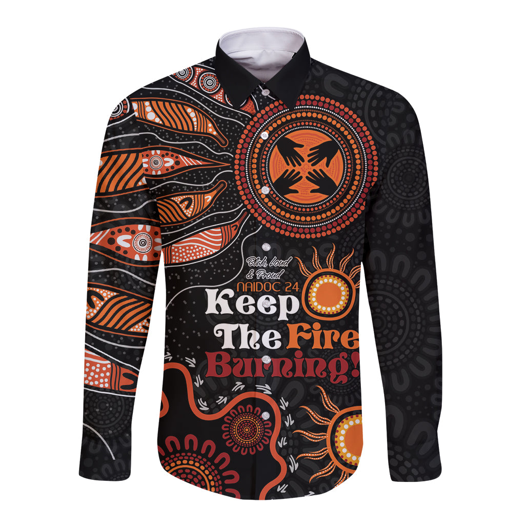 Australia NAIDOC 2024 Long Sleeve Button Shirt Keep the Fire Burning Aboriginal Art