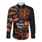 Australia NAIDOC 2024 Long Sleeve Button Shirt Keep the Fire Burning Aboriginal Art