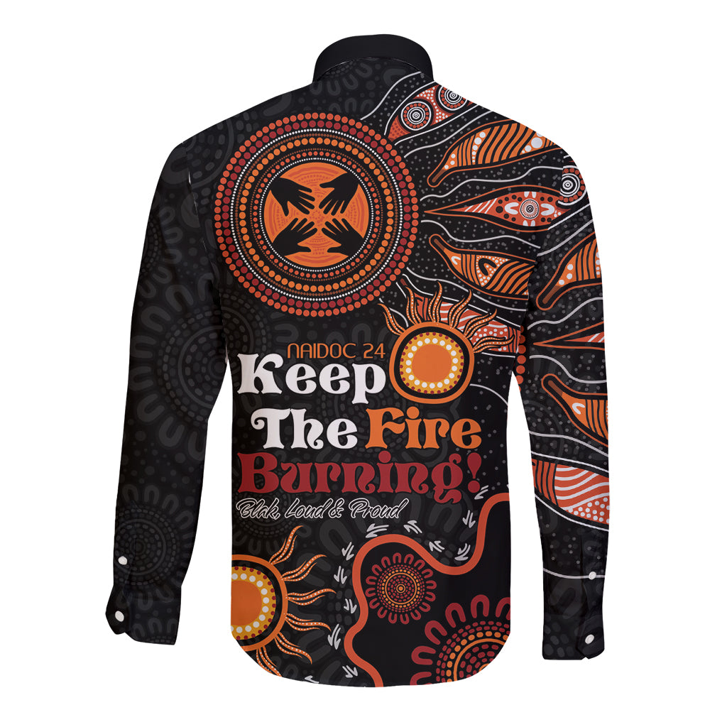 Australia NAIDOC 2024 Long Sleeve Button Shirt Keep the Fire Burning Aboriginal Art