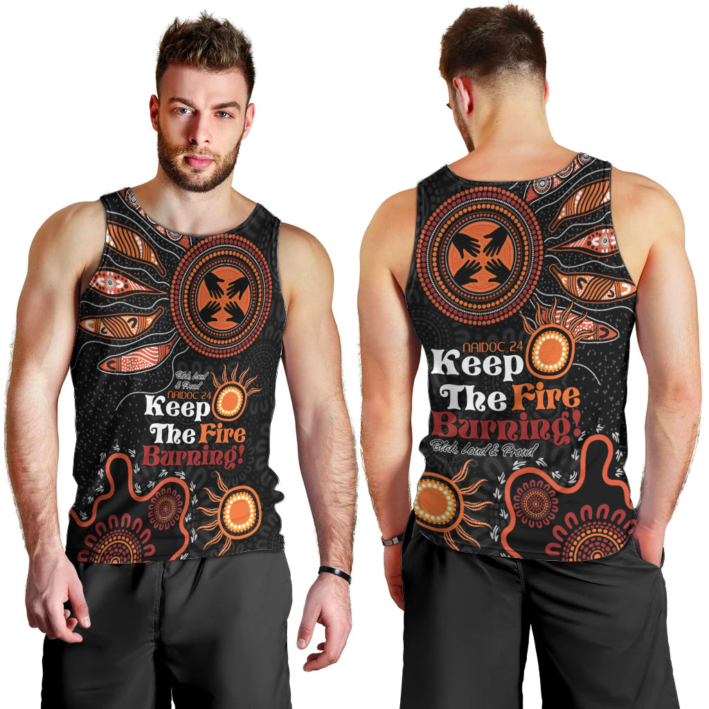 Australia NAIDOC 2024 Men Tank Top Keep the Fire Burning Aboriginal Art