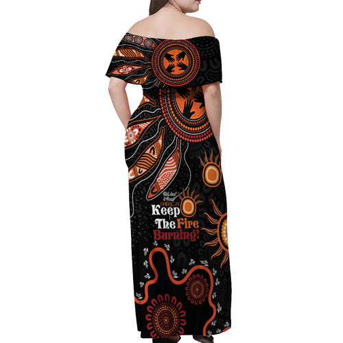 Australia NAIDOC 2024 Off Shoulder Maxi Dress Keep the Fire Burning Aboriginal Art