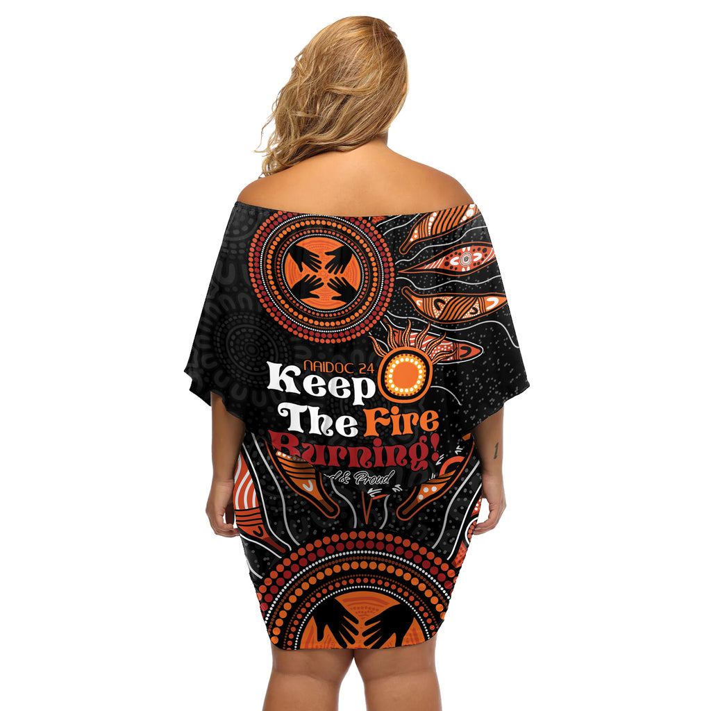 Australia NAIDOC 2024 Off Shoulder Short Dress Keep the Fire Burning Aboriginal Art