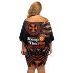 Australia NAIDOC 2024 Off Shoulder Short Dress Keep the Fire Burning Aboriginal Art