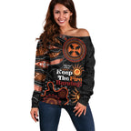 Australia NAIDOC 2024 Off Shoulder Sweater Keep the Fire Burning Aboriginal Art