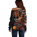 Australia NAIDOC 2024 Off Shoulder Sweater Keep the Fire Burning Aboriginal Art