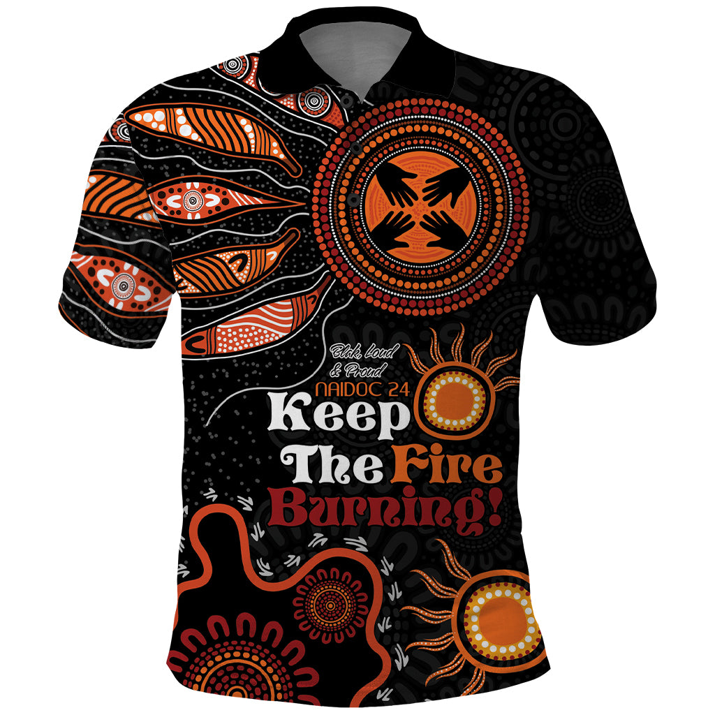 Australia NAIDOC 2024 Polo Shirt Keep the Fire Burning Aboriginal Art