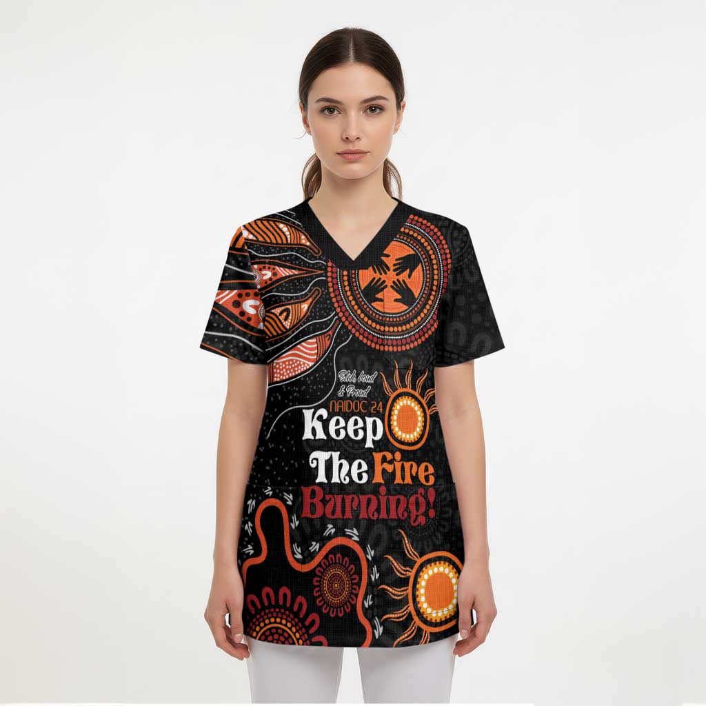 Australia NAIDOC 2024 Scrub Top Keep the Fire Burning Aboriginal Art - Aussie Hoodie