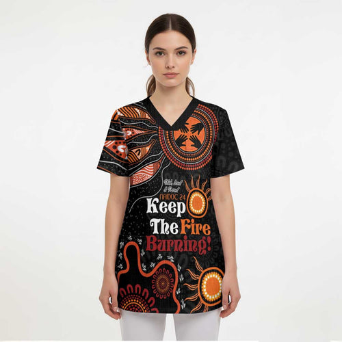 Australia NAIDOC 2024 Scrub Top Keep the Fire Burning Aboriginal Art - Aussie Hoodie