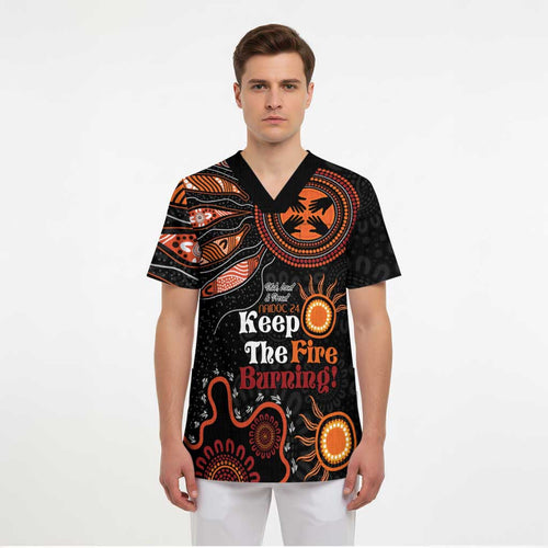 Australia NAIDOC 2024 Scrub Top Keep the Fire Burning Aboriginal Art - Aussie Hoodie