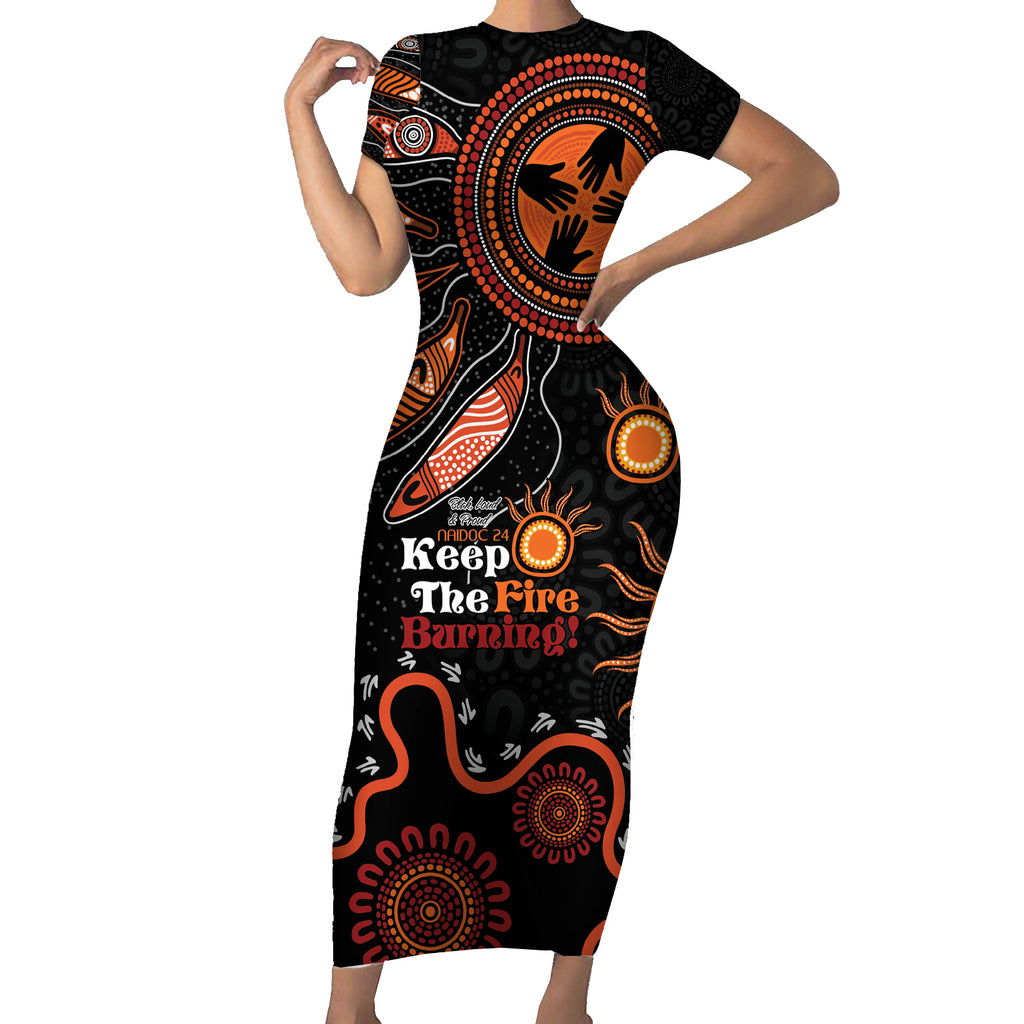 Australia NAIDOC 2024 Short Sleeve Bodycon Dress Keep the Fire Burning Aboriginal Art
