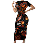 Australia NAIDOC 2024 Short Sleeve Bodycon Dress Keep the Fire Burning Aboriginal Art