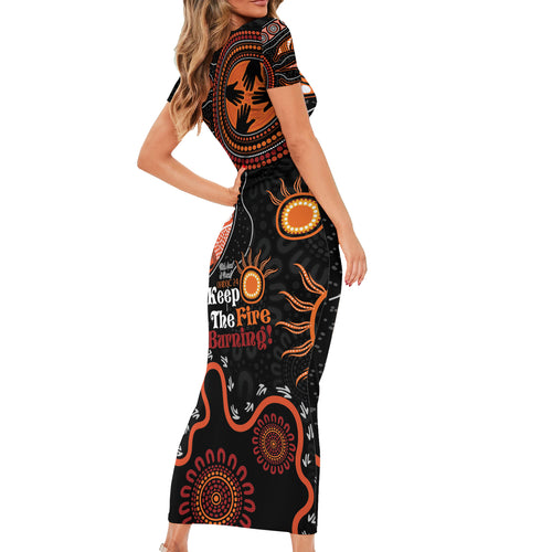 Australia NAIDOC 2024 Short Sleeve Bodycon Dress Keep the Fire Burning Aboriginal Art