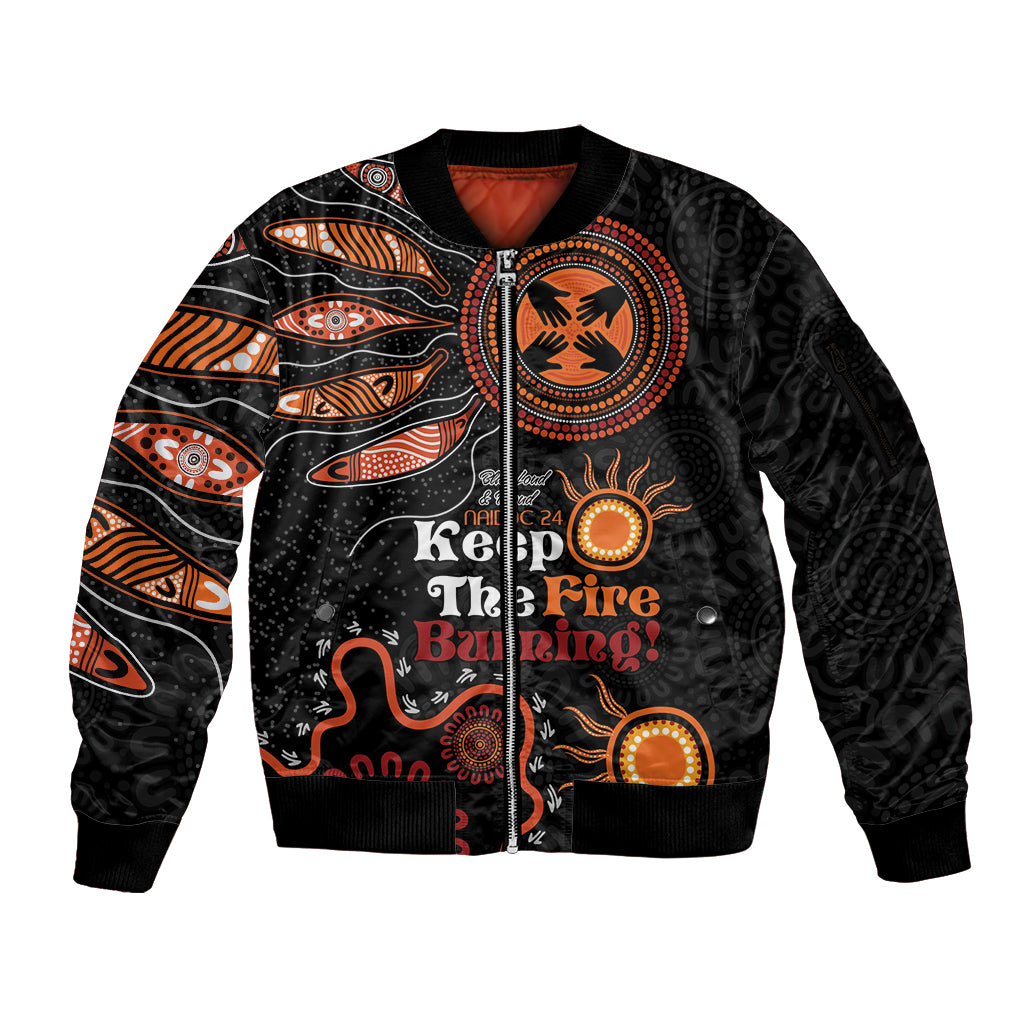 Australia NAIDOC 2024 Sleeve Zip Bomber Jacket Keep the Fire Burning Aboriginal Art