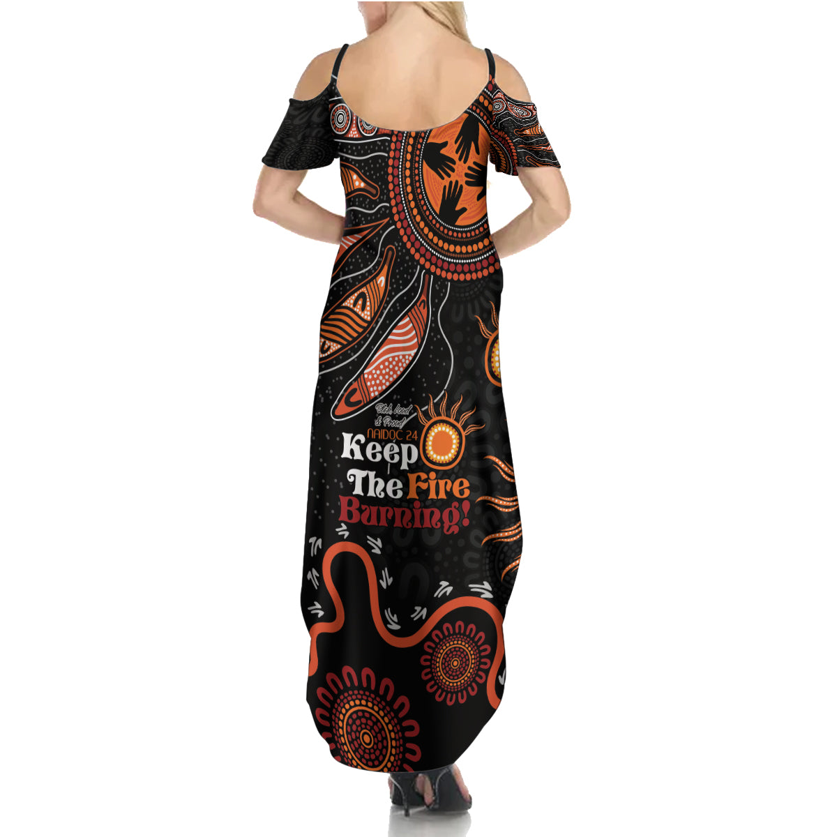Australia NAIDOC 2024 Summer Maxi Dress Keep the Fire Burning Aboriginal Art