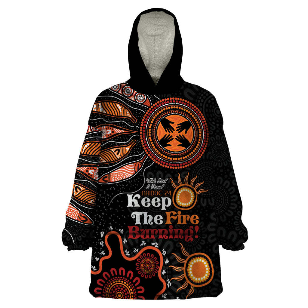 Australia NAIDOC 2024 Wearable Blanket Hoodie Keep the Fire Burning Aboriginal Art