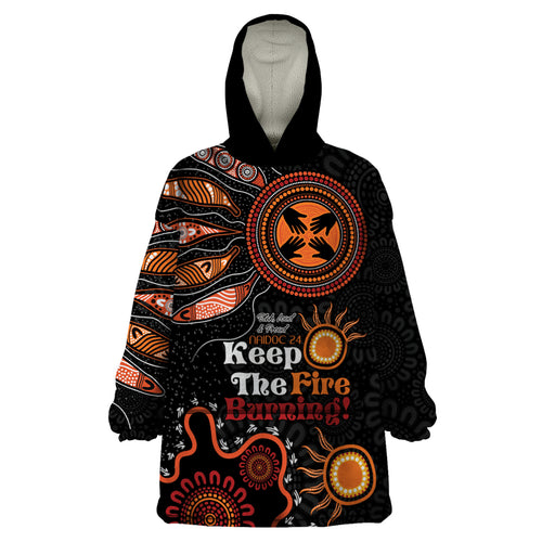 Australia NAIDOC 2024 Wearable Blanket Hoodie Keep the Fire Burning Aboriginal Art