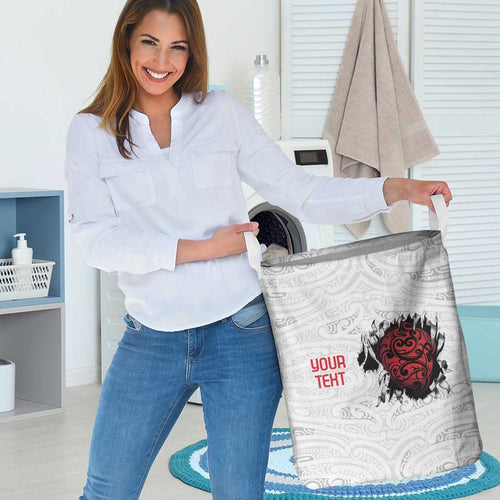 New Zealand Maori Heart Tribal Personalised Laundry Basket Polynesian Patterns