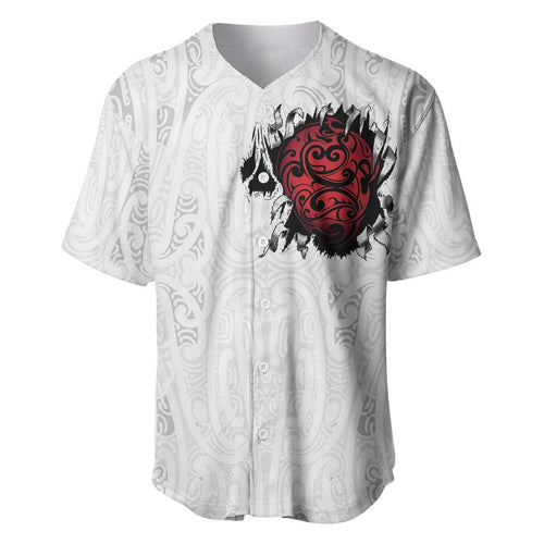 New Zealand Maori Heart Tribal Personalised Baseball Jersey Polynesian Patterns