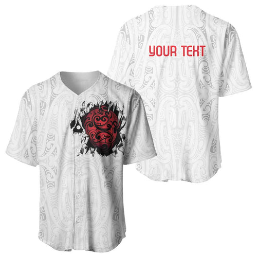 New Zealand Maori Heart Tribal Personalised Baseball Jersey Polynesian Patterns