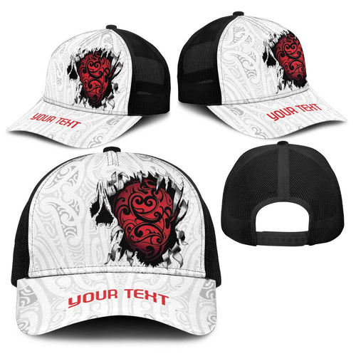 New Zealand Maori Heart Tribal Personalised Baseball Net Cap Polynesian Patterns
