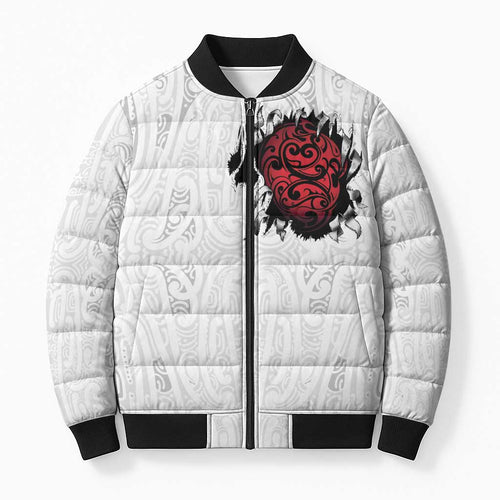 New Zealand Maori Heart Tribal Personalised Bomber Puffer Jacket Polynesian Patterns