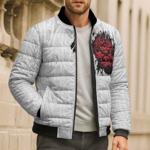 New Zealand Maori Heart Tribal Personalised Bomber Puffer Jacket Polynesian Patterns