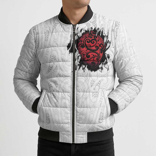 New Zealand Maori Heart Tribal Personalised Bomber Puffer Jacket Polynesian Patterns