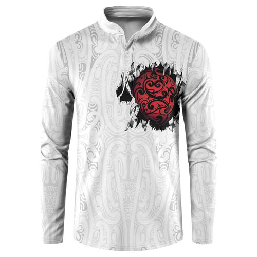 New Zealand Maori Heart Tribal Personalised Button Sweatshirt Polynesian Patterns