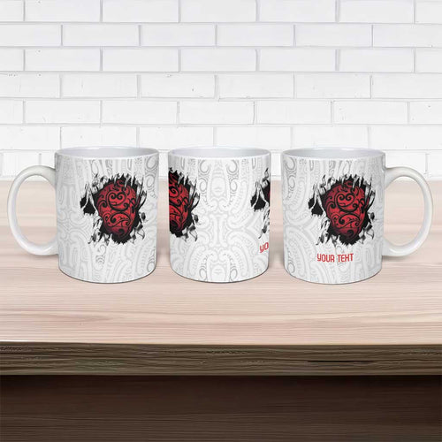 New Zealand Maori Heart Tribal Personalised Ceramic Mug Polynesian Patterns