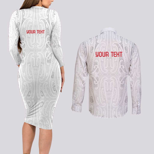New Zealand Maori Heart Tribal Personalised Couples Matching Long Sleeve Bodycon Dress and Long Sleeve Button Shirt Polynesian Patterns