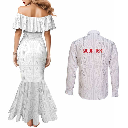 New Zealand Maori Heart Tribal Personalised Couples Matching Mermaid Dress and Long Sleeve Button Shirt Polynesian Patterns