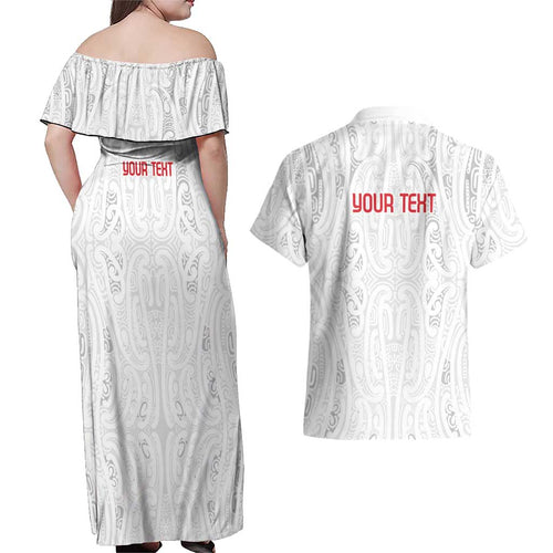New Zealand Maori Heart Tribal Personalised Couples Matching Off Shoulder Maxi Dress and Hawaiian Shirt Polynesian Patterns