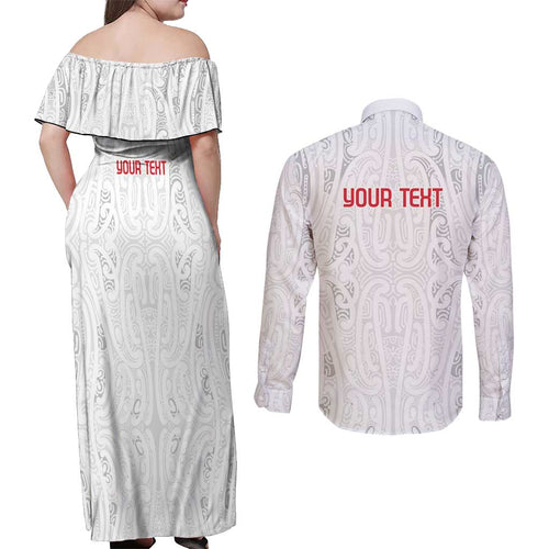 New Zealand Maori Heart Tribal Personalised Couples Matching Off Shoulder Maxi Dress and Long Sleeve Button Shirt Polynesian Patterns