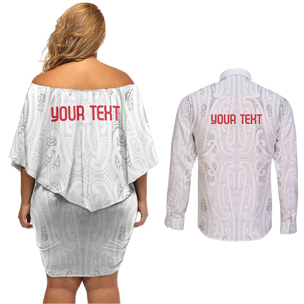 New Zealand Maori Heart Tribal Personalised Couples Matching Off Shoulder Short Dress and Long Sleeve Button Shirt Polynesian Patterns