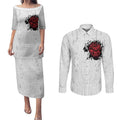 New Zealand Maori Heart Tribal Personalised Couples Matching Puletasi and Long Sleeve Button Shirt Polynesian Patterns