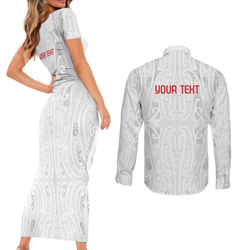 New Zealand Maori Heart Tribal Personalised Couples Matching Short Sleeve Bodycon Dress and Long Sleeve Button Shirt Polynesian Patterns