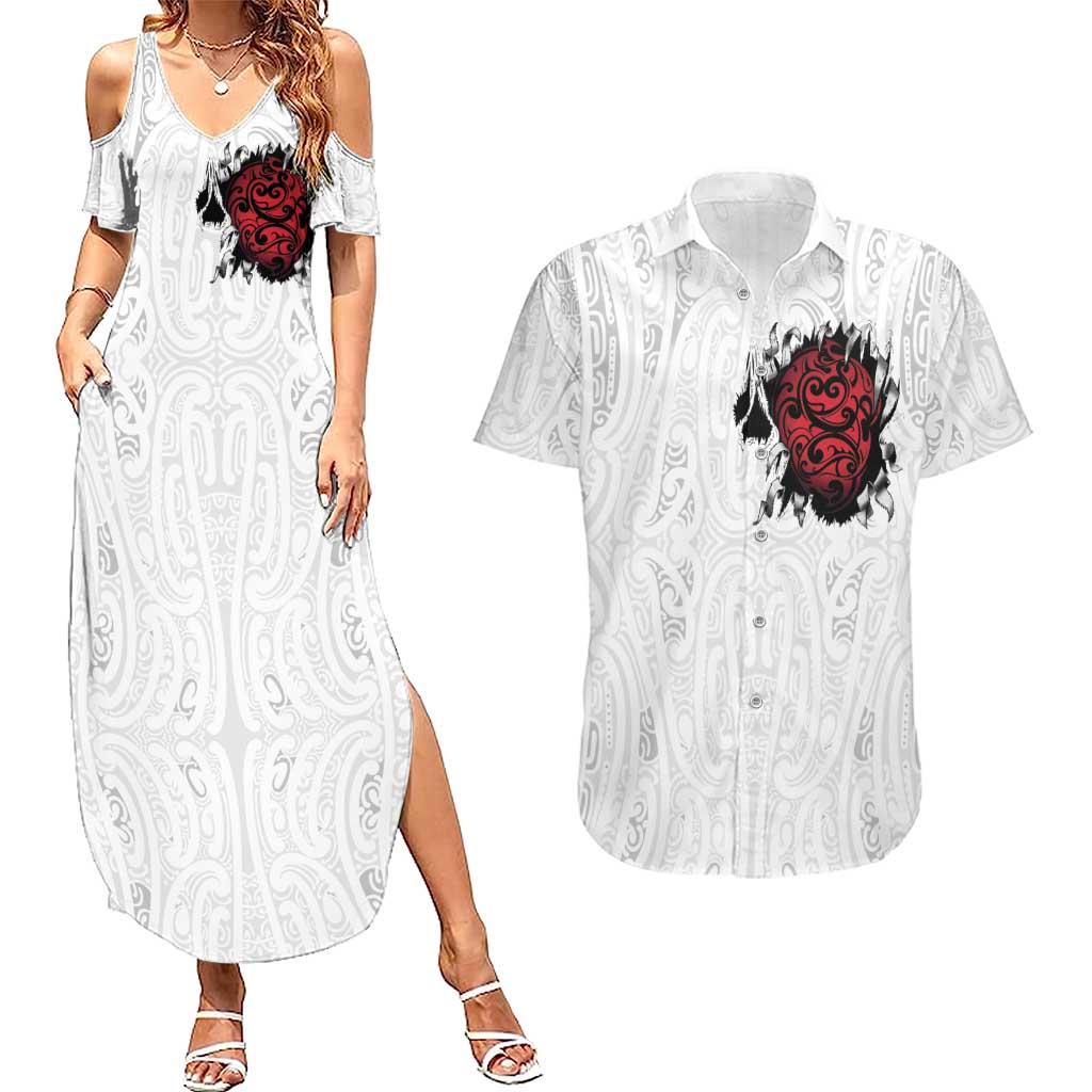 New Zealand Maori Heart Tribal Personalised Couples Matching Summer Maxi Dress and Hawaiian Shirt Polynesian Patterns