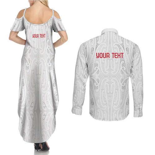 New Zealand Maori Heart Tribal Personalised Couples Matching Summer Maxi Dress and Long Sleeve Button Shirt Polynesian Patterns
