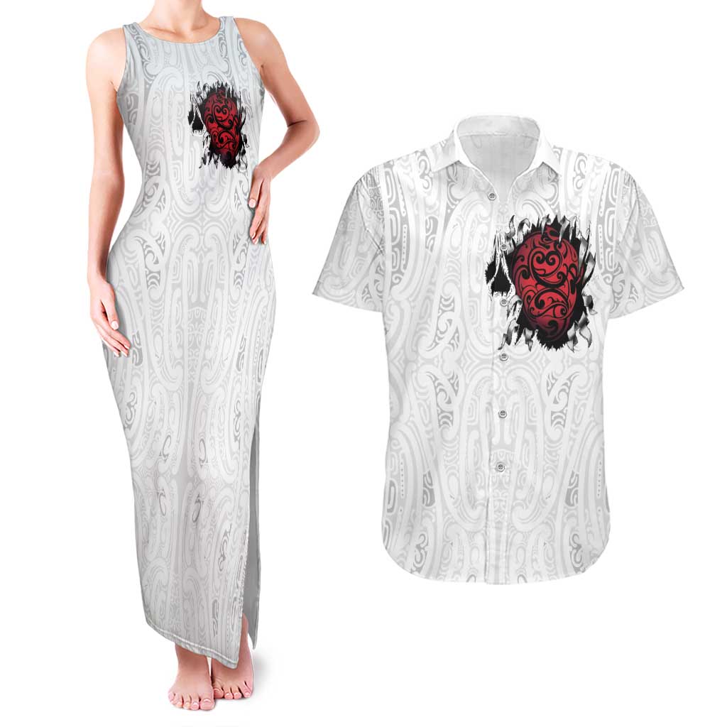 New Zealand Maori Heart Tribal Personalised Couples Matching Tank Maxi Dress and Hawaiian Shirt Polynesian Patterns