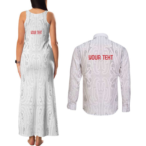 New Zealand Maori Heart Tribal Personalised Couples Matching Tank Maxi Dress and Long Sleeve Button Shirt Polynesian Patterns