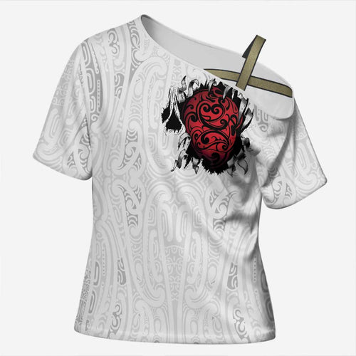 New Zealand Maori Heart Tribal Personalised Cross Shoulder Shirt Polynesian Patterns