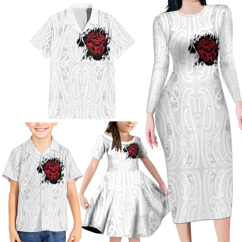 New Zealand Maori Heart Tribal Personalised Family Matching Long Sleeve Bodycon Dress and Hawaiian Shirt Polynesian Patterns