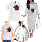 New Zealand Maori Heart Tribal Personalised Family Matching Off The Shoulder Long Sleeve Dress and Hawaiian Shirt Polynesian Patterns