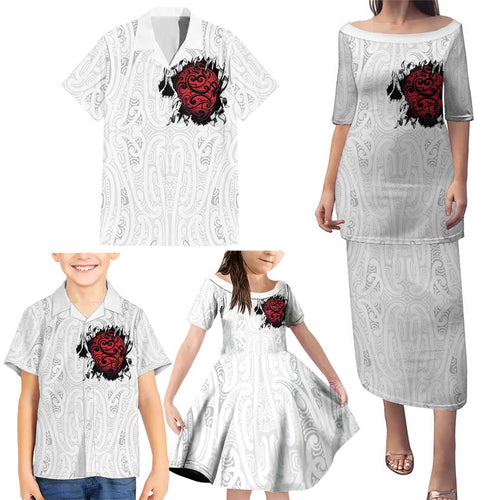 New Zealand Maori Heart Tribal Personalised Family Matching Puletasi and Hawaiian Shirt Polynesian Patterns