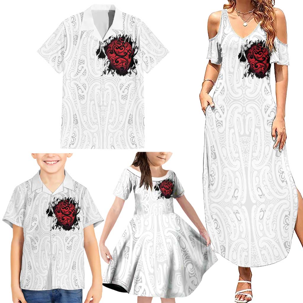 New Zealand Maori Heart Tribal Personalised Family Matching Summer Maxi Dress and Hawaiian Shirt Polynesian Patterns