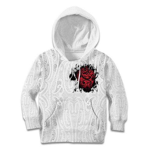 New Zealand Maori Heart Tribal Personalised Kid Hoodie Polynesian Patterns