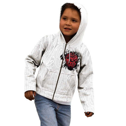 New Zealand Maori Heart Tribal Personalised Kid Hoodie Polynesian Patterns