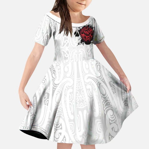 New Zealand Maori Heart Tribal Personalised Kid Short Sleeve Dress Polynesian Patterns
