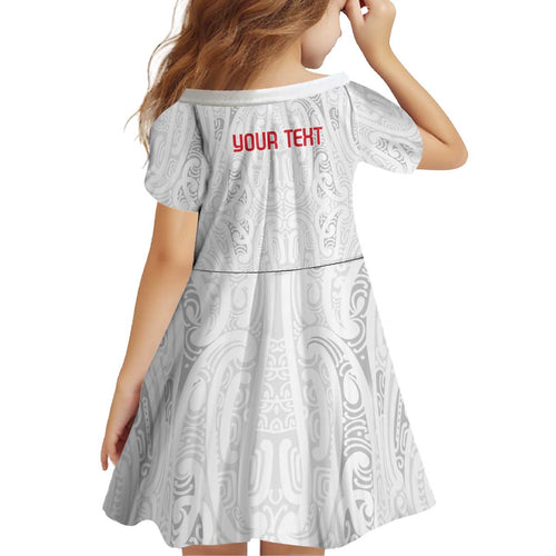 New Zealand Maori Heart Tribal Personalised Kid Short Sleeve Dress Polynesian Patterns